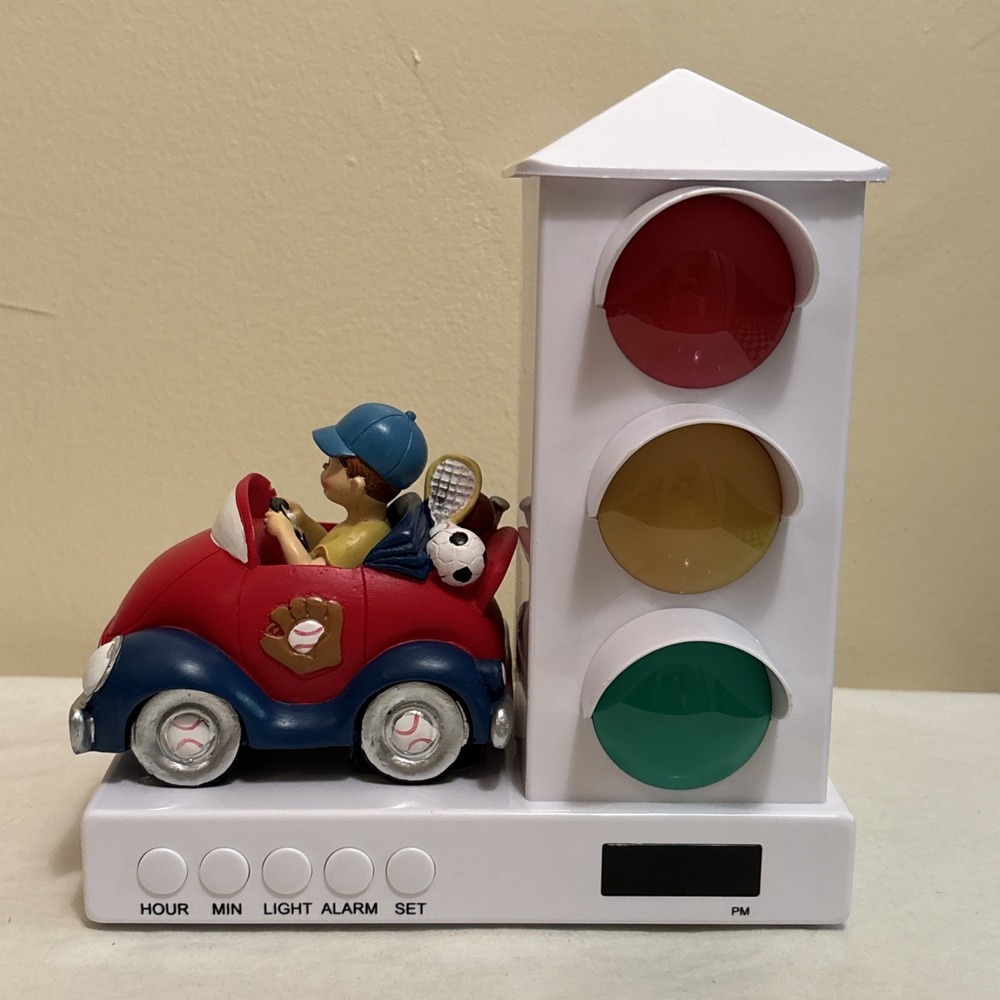 Traffic Light Digital Alarm Clock with Toy Car for Kids Untested No Power Cord